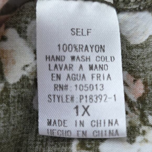 Womens Sz 1X Green and Pink Ruffle Babydoll Festival BOHO Lightweight Top - Picture 11 of 11